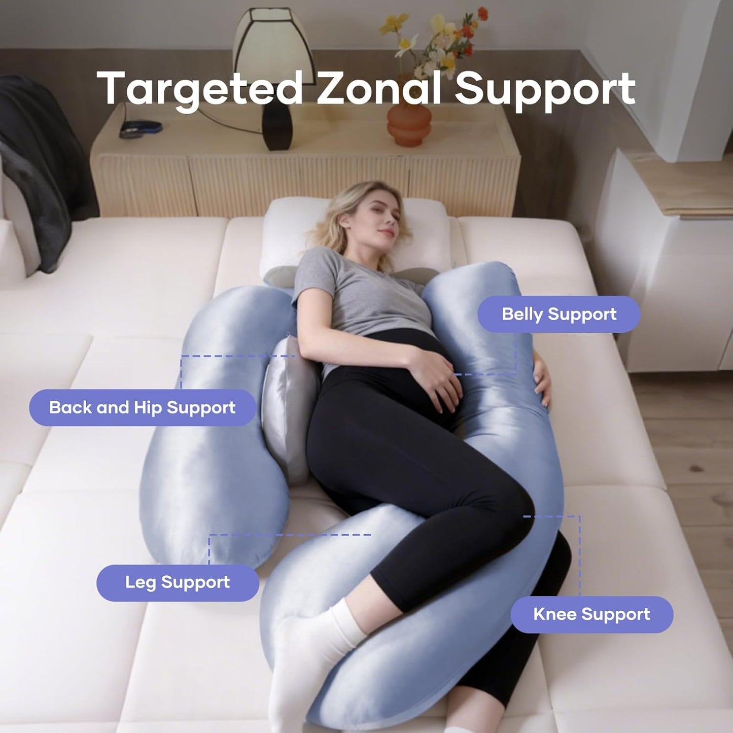 Skiennix Pregnancy Pillow - Adjustable H-Shaped Full Body Support for Side Sleeping | Cooling Cover (Blue)