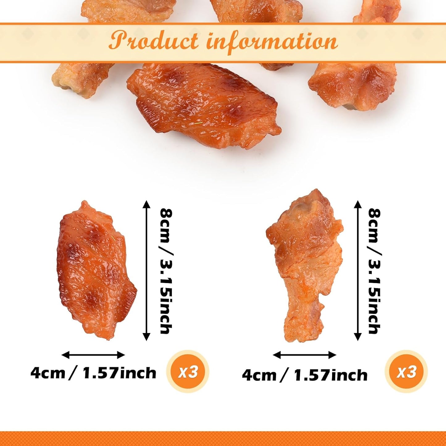 Hanycon 6pcs Artificial Chicken Leg Fake Chicken Wing Lifelike Fake Fried Food for Photography Prop Key Chain Desk
