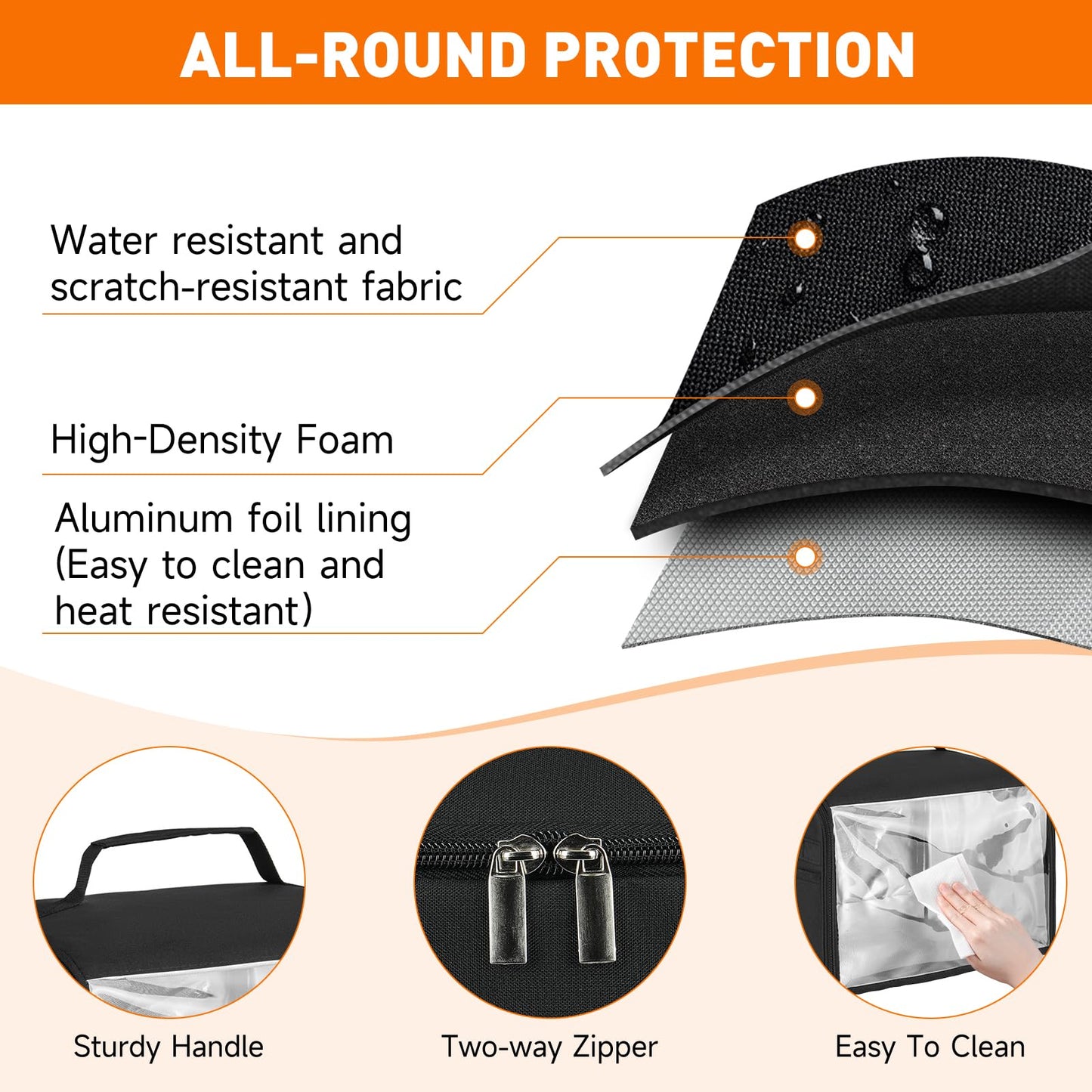 Toaster Cover 4 Slice with Aluminum Foil Lining and Base Compatible with Cuisinart/BELLA/Black and Decker,Cover Only,Black
