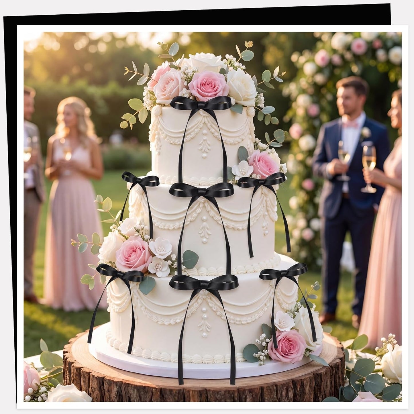 Skiennix 30 Pack Bow Cake Toppers - Elegant Black Ribbon Bows for Graduation & Wedding Decor