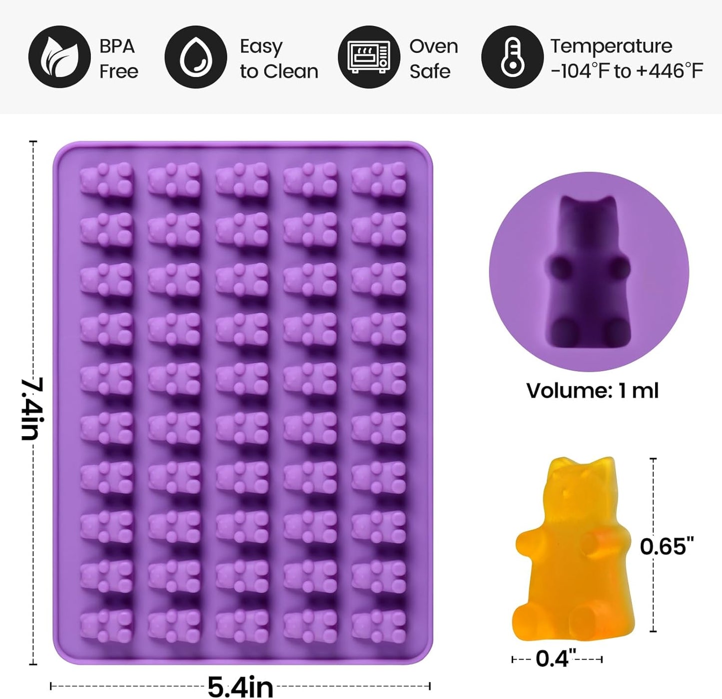 Silicone Gummy Molds by Gummy Molds - Mini Bear Candy Molds with 2 Droppers | Nonstick Food-Grade, Set of 4