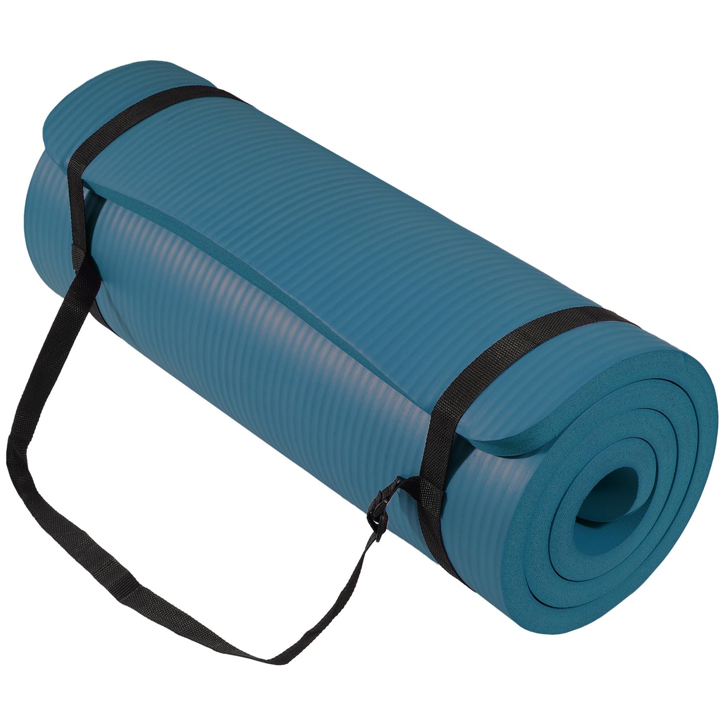 Signature Fitness Yoga Mat,Pilates & Exercise Mat,Extra Thick 1" High-Density Foam Workout Mat with Easy-Cinch Carrying Strap for Home & Gym Workouts,Navy Blue