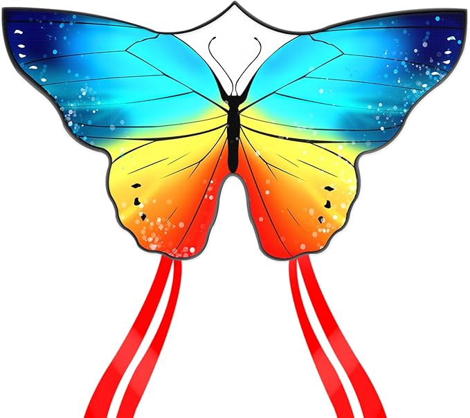 Butterfly Kites for Kids and Adults, Easy to Fly Large Single Line Kite for Boys and Girls - 55" x 28" Beach Kite for Beginners, 300ft String Handle Included
