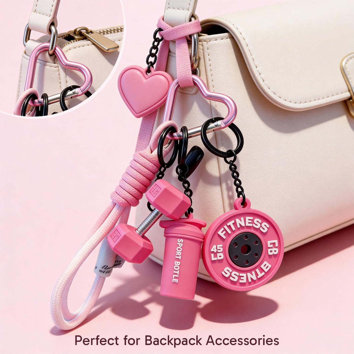 Hubaltuye Gym Keychain, Gym Bag Accessories, With Durable Design, Stylish Pink Gym Accessories for Women and Men, Fitness Enthusiasts Bag Decoration