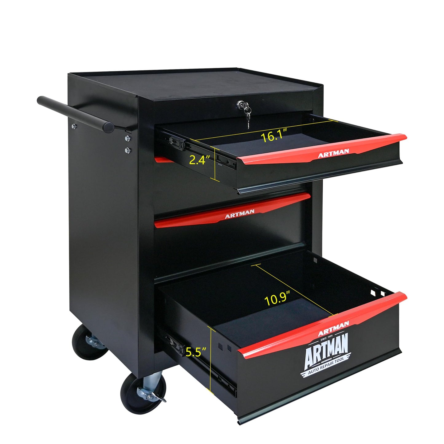 RYH 4/5/6/7 Drawers Rolling Tool Chest - Heavy Duty Mobile Tool Cart with Locking Wheels & Ball Bearing Drawers, 30.5" H x 20.9" W x13 D Garage Tool Storage Cabinet，Metal Tool Box (Black, 4 Drawers)