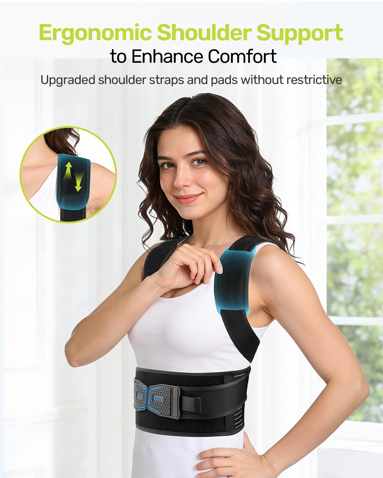 Rakiie Posture Corrector for Women Men, 4 Back Support Brace Bars, Adjustable Shoulder Straightener with Cushioned Pads for Hunchback, Round Shoulders, Back Pain Relief, Blue M