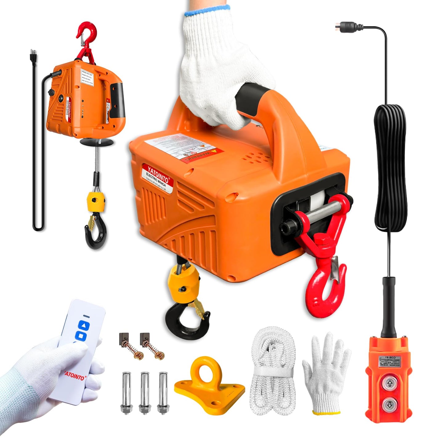 3 in 1 Electric Hoist Winch,1100 lbs 1500W Portable Power Winch Crane, Overload Protection 25ft Lifting Height,Manual, Wired and Wireless Remote Control for Factories, Warehouses, Garages, Etc