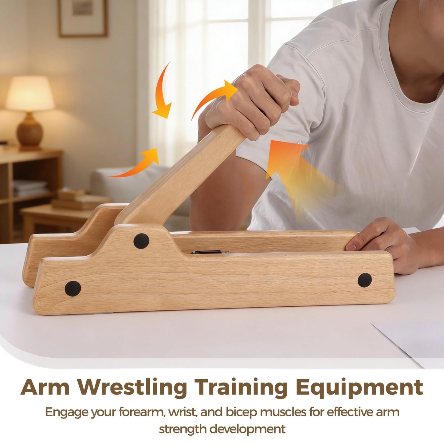 Arm Wrestling Training Equipment, Wooden 12-Level Adjustable Resistance Hydraulic Simulation, Forearm Strengthener, Grip Strength Trainer for Home Gym, Office