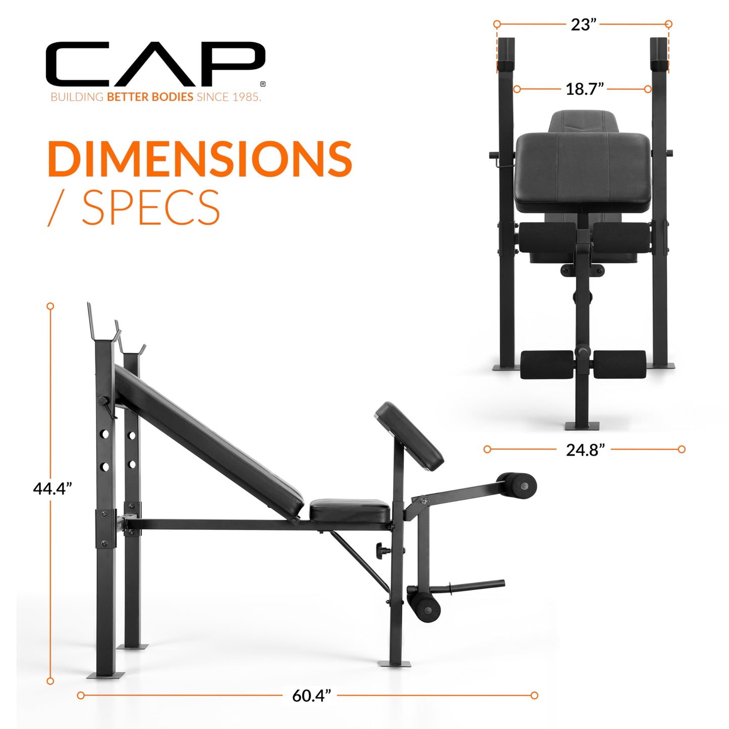 CAP Standard Weight Bench with Preacher Pad | Adjustable Bench Press Station with 4 Backrest Positions, Leg Developer, Steel Frame, 500 LB Capacity | Home Gym Strength Training Bench