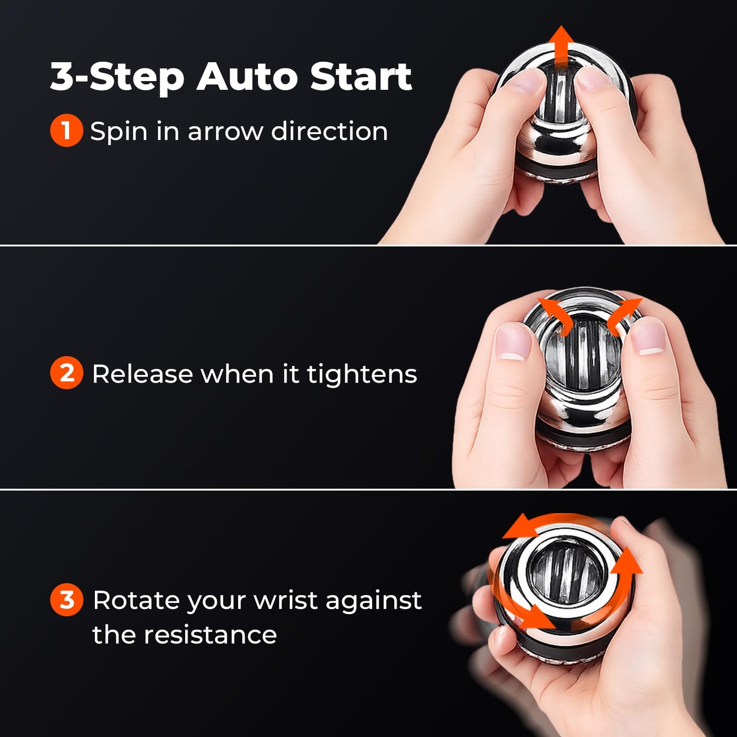 Xerceo Auto-Start Wrist Gyro Ball, All Metal Wrist and Forearm Trainer with LED Light, Gyroscopic Hand Exerciser for Grip Strength, Includes Storage Bag