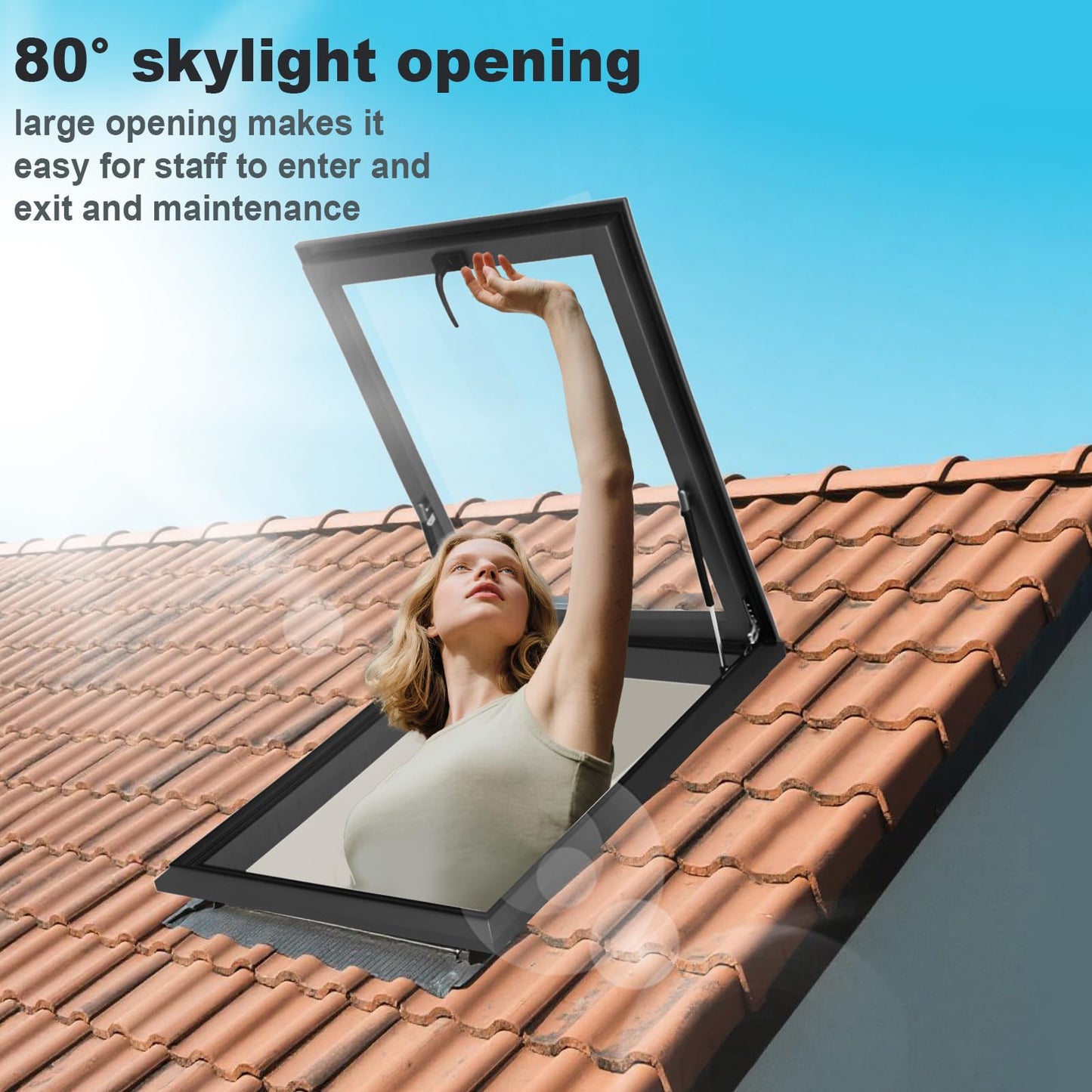 OXBZKMY Skylight Window for House Roof, Tempered Glass Roof Hatch, Sloped Flat Roof Window for Attic and Sun Room (31.5 x 31.5 in)