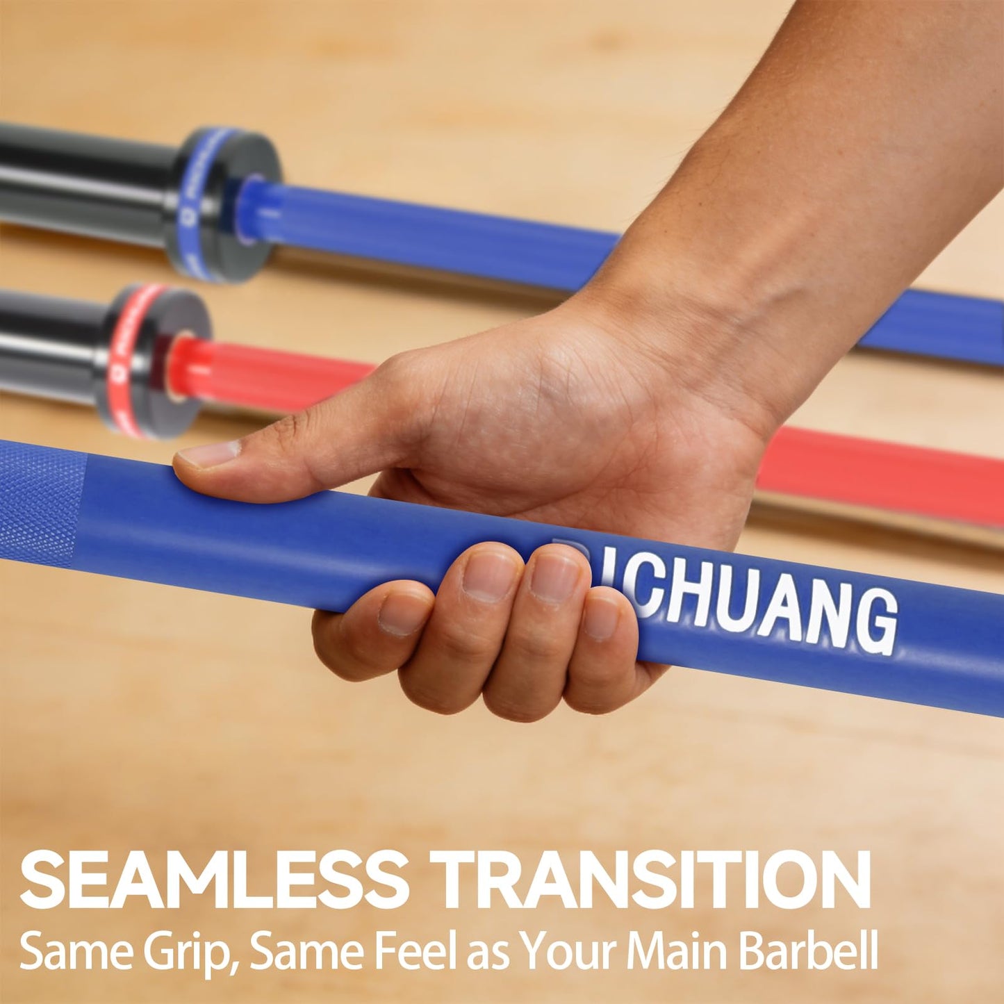 RICHUANG Olympic Barbell 5FT 26.5LB – 2" Weightlifting Bar for Home Gym Fitness, Squats, Deadlifts, Hip Thrusts, Bench Press, Strength Training – 500LB Capacity – Blue