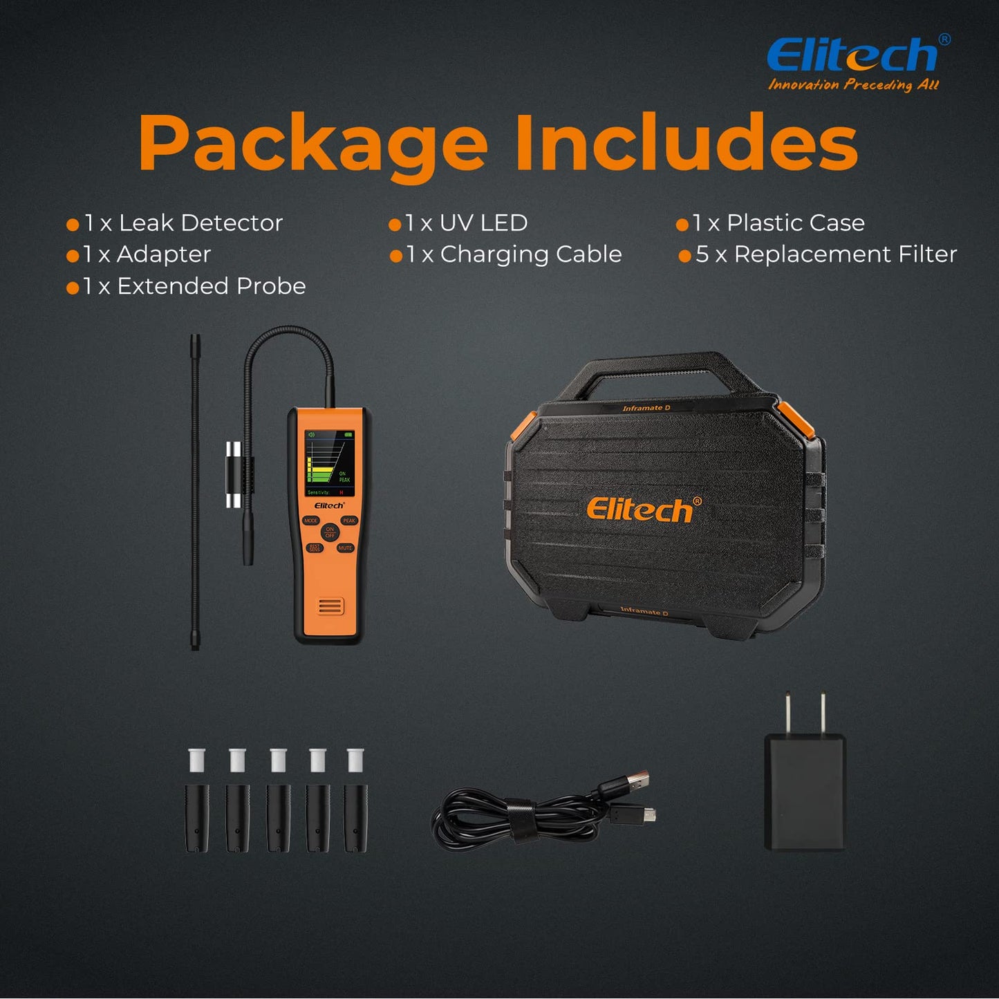 Elitech Refrigerant Leak Detector, Infrared & Heated Diode Sensors in 1 Unit, HVAC Halogen Gas Sniffer, Anti-Interference, IR-200