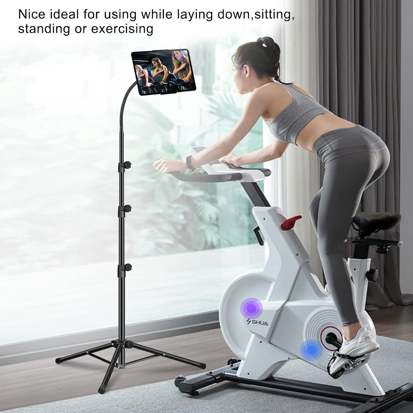 Awlbstruse 65" 360 4.5-12.9 Inch Ipad Tripod Stand, Gooseneck Height Adjustable Floor Stand with Rotating iPad Tripod