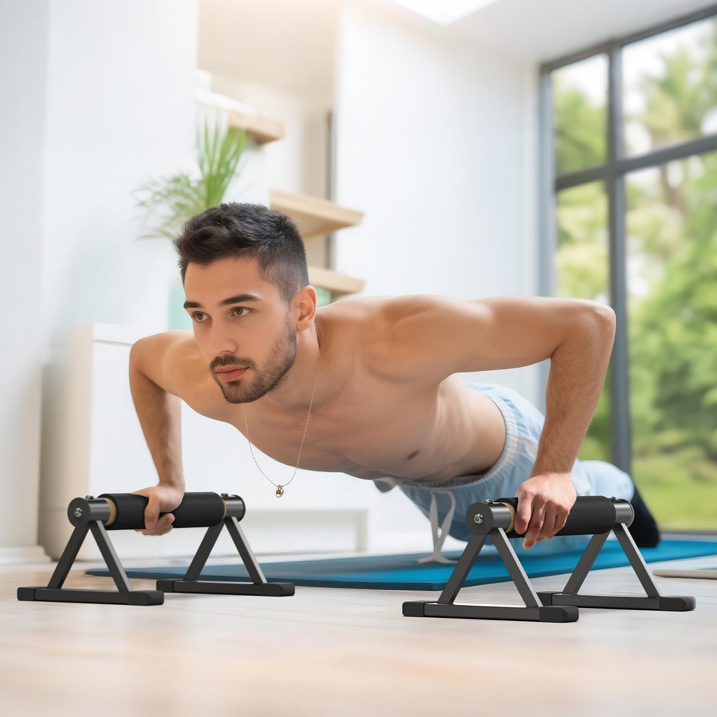Wood Parallettes Push Up Bars, Solid Wooden Handstand Bars with Anti-Slip Grip, Sturdy Metal Bracket Supports 600 lbs for Calisthenics, Fitness and Floor workout