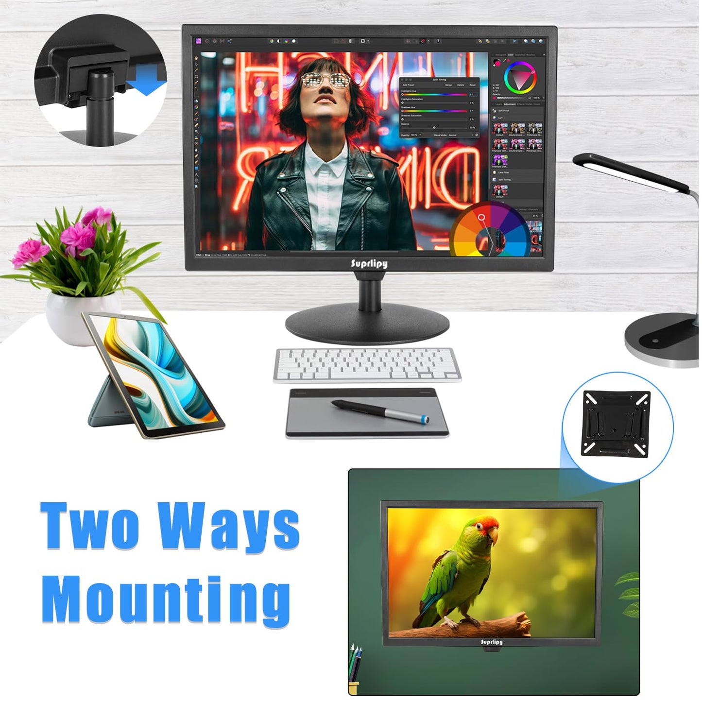 Suprlipy 19 inch FHD Small IPS Monitor LCD Display Screen 1440x900 60Hz 16:10 with HDMI BNC VGA AV USB Input Built-in Lounspeakers for CCTV Security Camera DVR PC RasPi