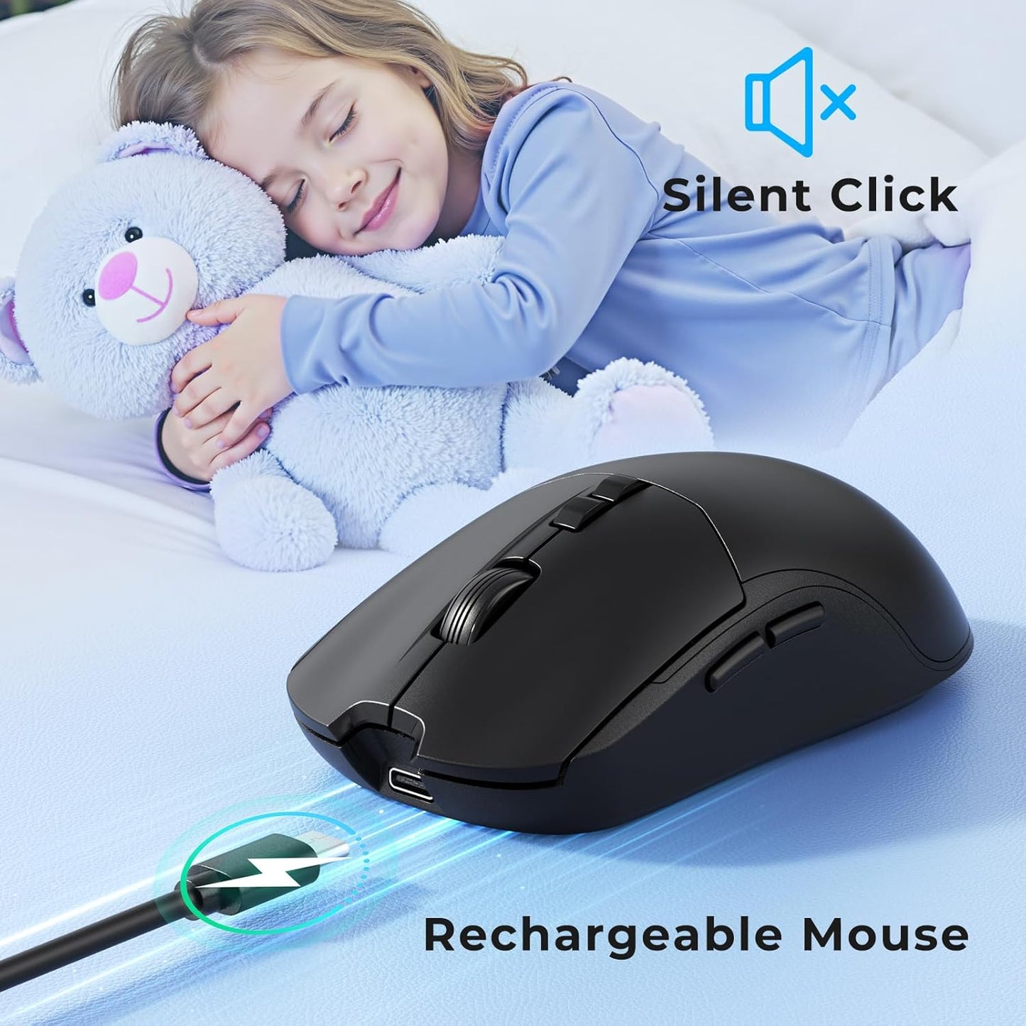 KOPJIPPOM 2.4GHz Silent Wireless Keyboard and Mouse Combo - Keyboard with Large Print Cover, Full-Sized Ergonomic