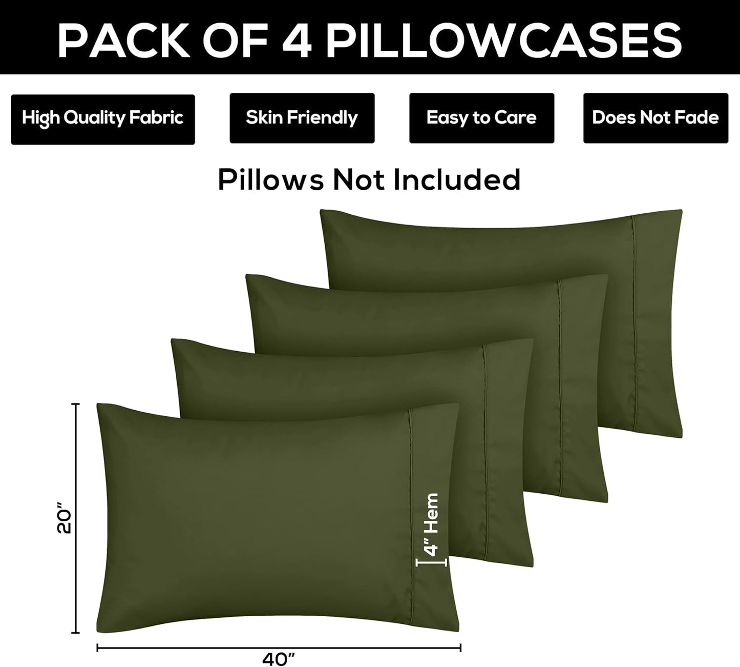 Utopia Bedding Queen Pillow Cases - Soft Brushed Microfiber - 4 Pack, Olive | Fade Resistant 20 x 30 Inches