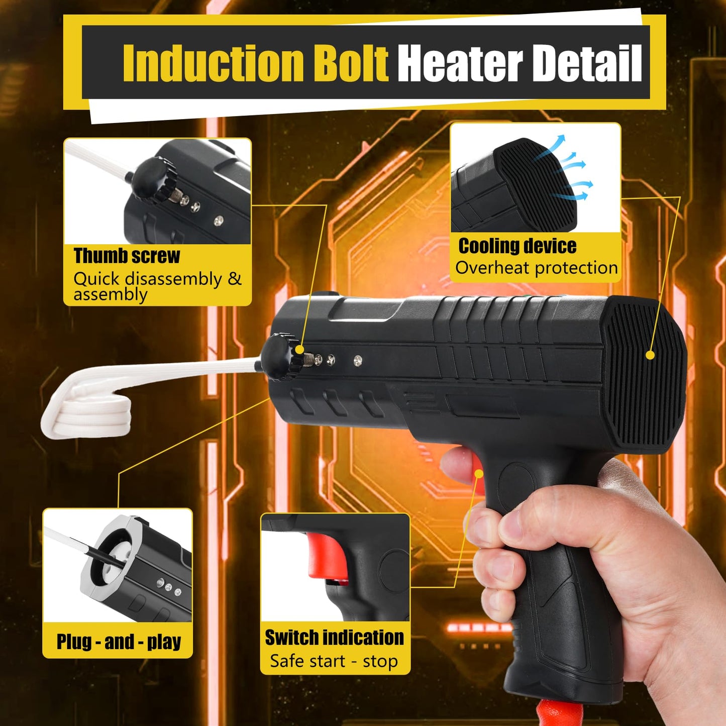 Magnetic Induction Heater Kit, 1800W Induction Heating Bolt Removal, Lightweight Induction Bolt Buster for Rusty Screw Removal with 4 Coils And Storage Box, Single Handed Operation, 8S Heating Up