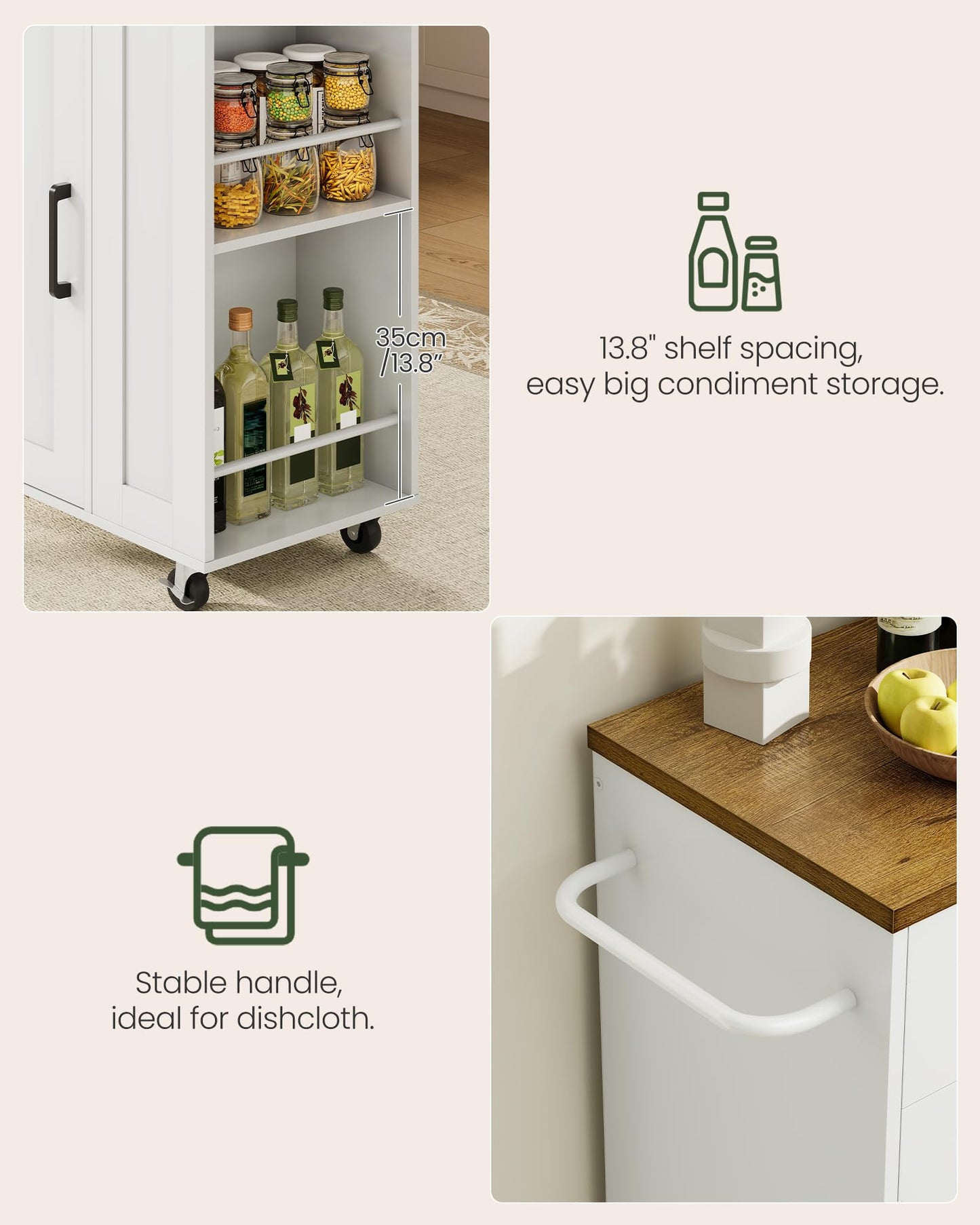 CHOEZON Kitchen Island Cart with Storage, Kitchen Cabinet, Mobile Kitchen Island, Storage Trolley for Kitchen with Hidden Trash Bin Cabinet, for Dining Room, White and Walnut MZD06WL