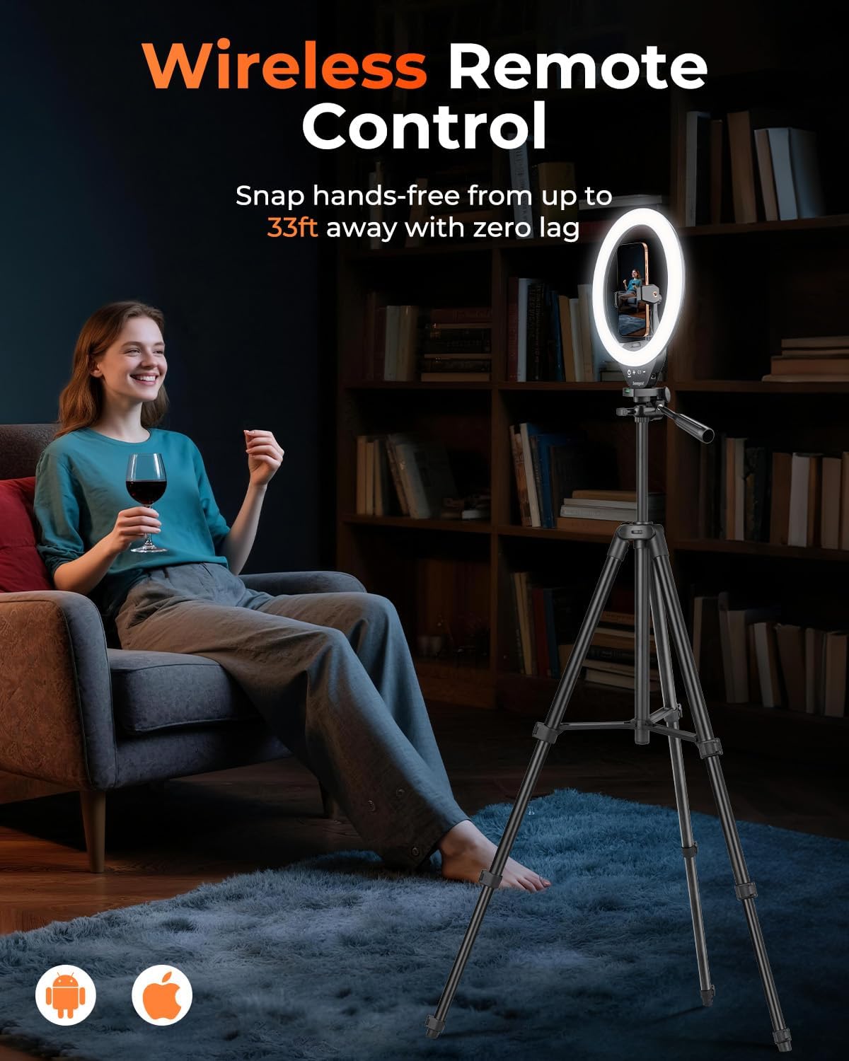 SENSYNE 50" 3 10 Ring Light with Stand, Phone Tripod for iPhone & Android, LED Ring Light with Remote, Color Modes