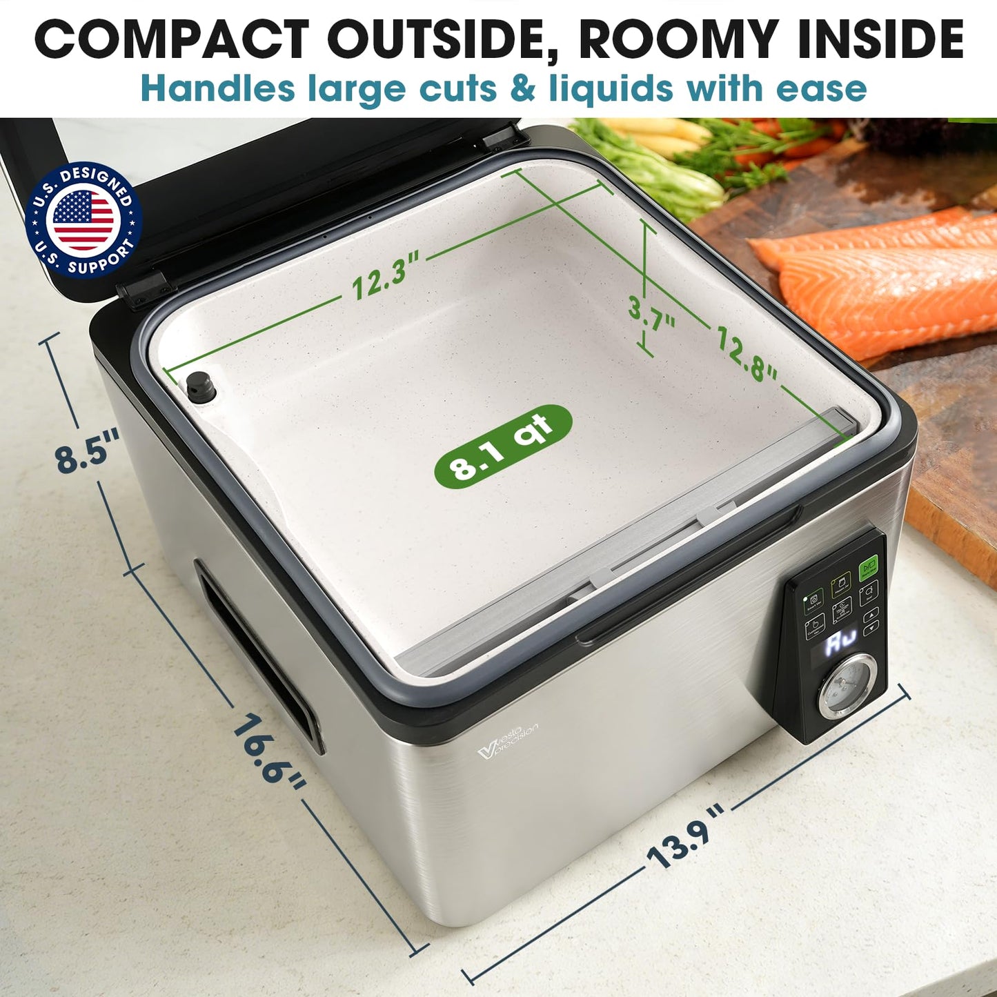 Vesta Precision 12” Chamber Vacuum Sealer, Smart Auto Vacuum Time, Easy-to-Clean System, Commercial-Grade Pump, Deep Chamber for Liquids, Meats, Mason Jars & Sous Vide, V553