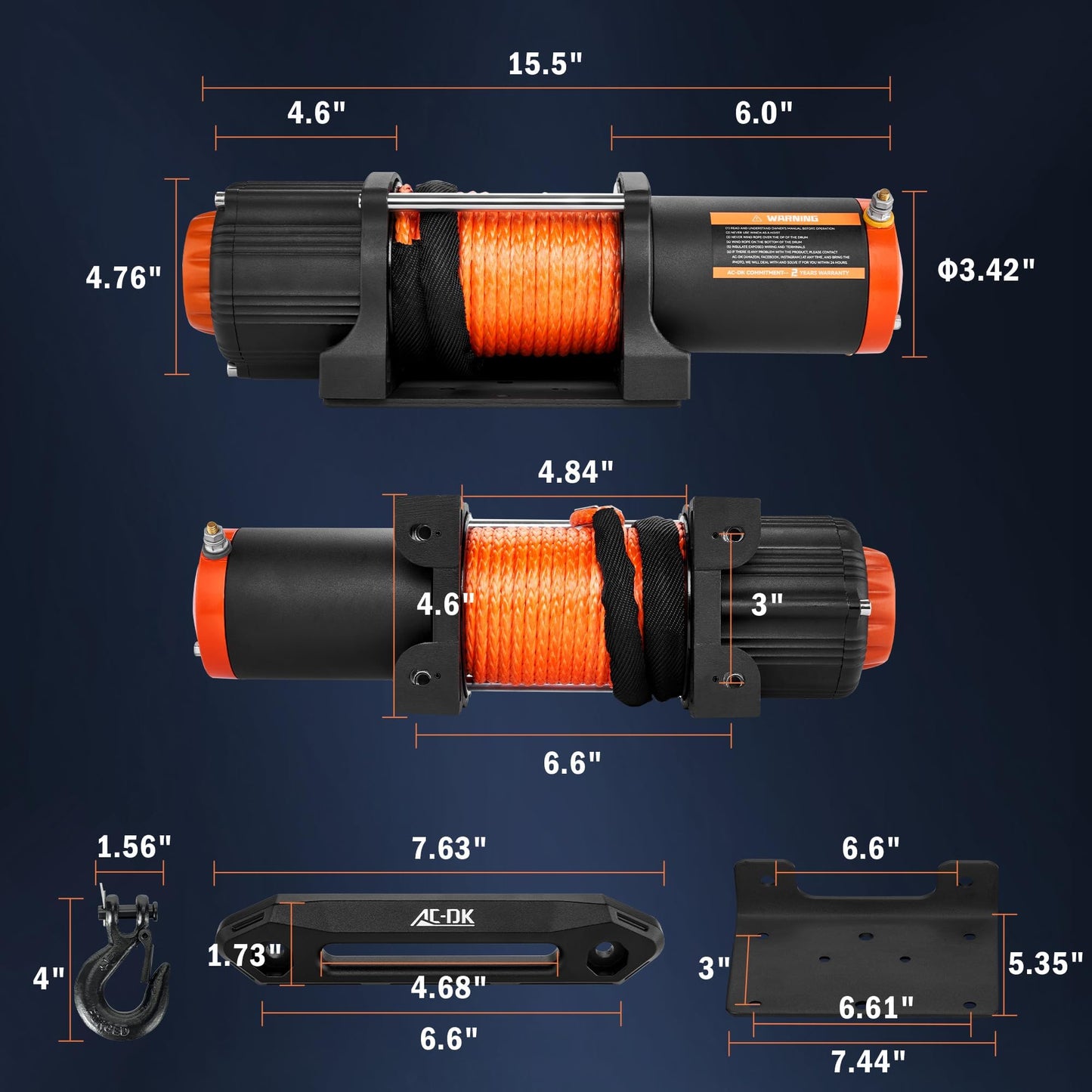 AC-DK 5500 lb ATV/UTV Winch Synthetic Rope Kits, 12V Winch with Wireless Remote for Off Road Trailer Boat RV Towing Winches, Waterproof Winch with Mounting Plate and Wired Remote