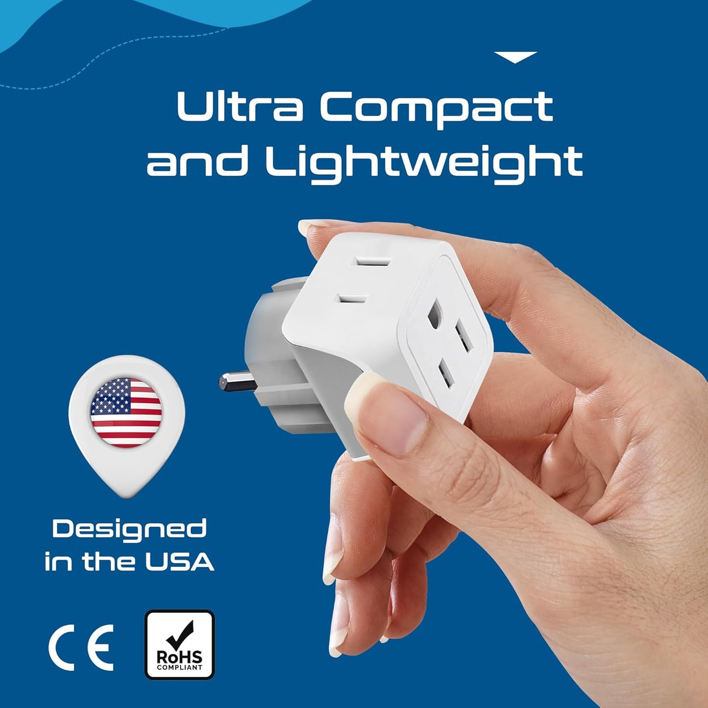 Ceptics (3 Pack) Schuko Germany, France Plug Adapter, Dual Input - Ultra Compact Light Weight - Usa to Russia, South