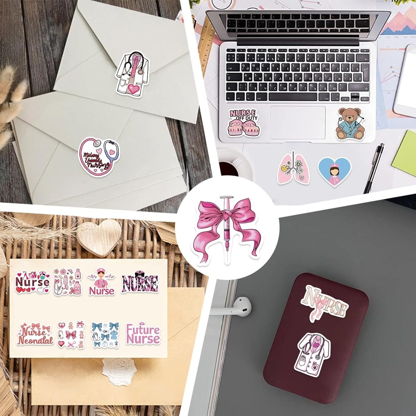 Yugiuue 50PCS Pink Nurse Stickers - Funny Appreciation Gifts Stickers,Nurses Week Gifts for Women Adults, Nurse