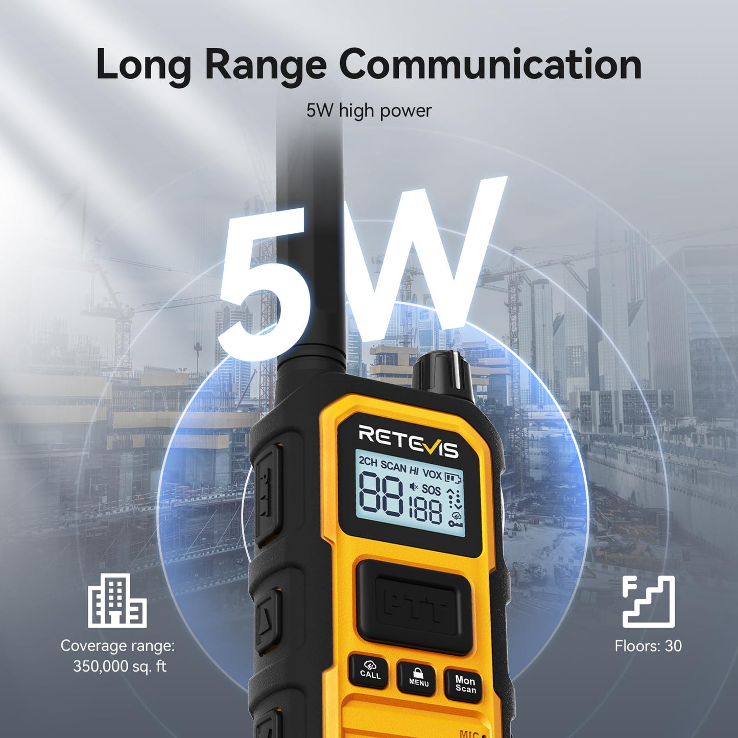 Retevis RB48 Plus Walkie Talkies Long Range, Heavy Duty Rechargeable GMRS Two Way Radios, IP67 Waterproof, Shock Resistant, Group Call, VOX,Emergency Radios(6 Pack with Gang Charger)
