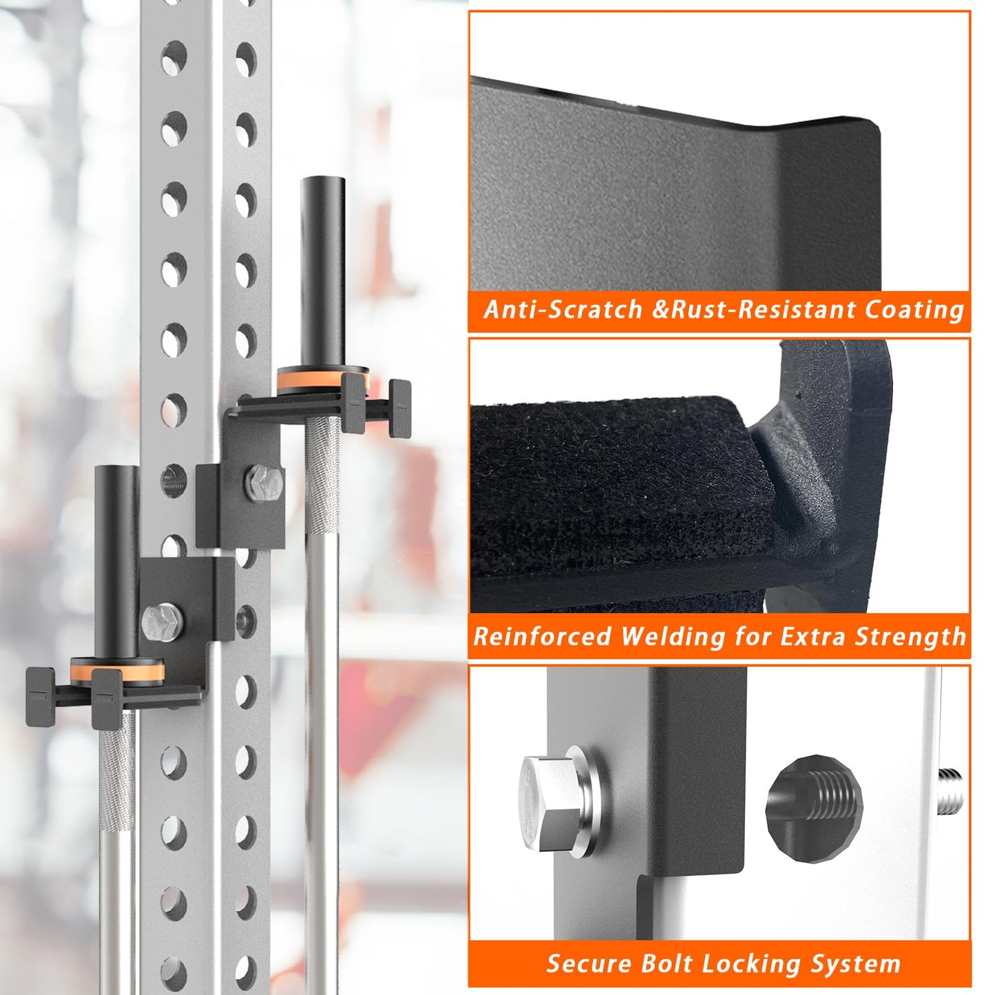 J Bryant Barbell Holder for 3x3 Power Racks, No Drilling Required – Heavy-Duty Steel Barbell Storage Rack with Protective Padding, Fits 5/8''-1'' Holes – Secure & Space-Saving Gym Equipment Organizer