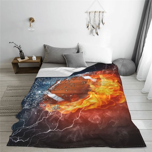 American Football Blanket 3D Print Throw Blanket White Ball in Fire and Water Soft Blankets Baseball Gifts for Kids Boys All Season Couch Bed Sofa Home Decor (American Football,60"×50")