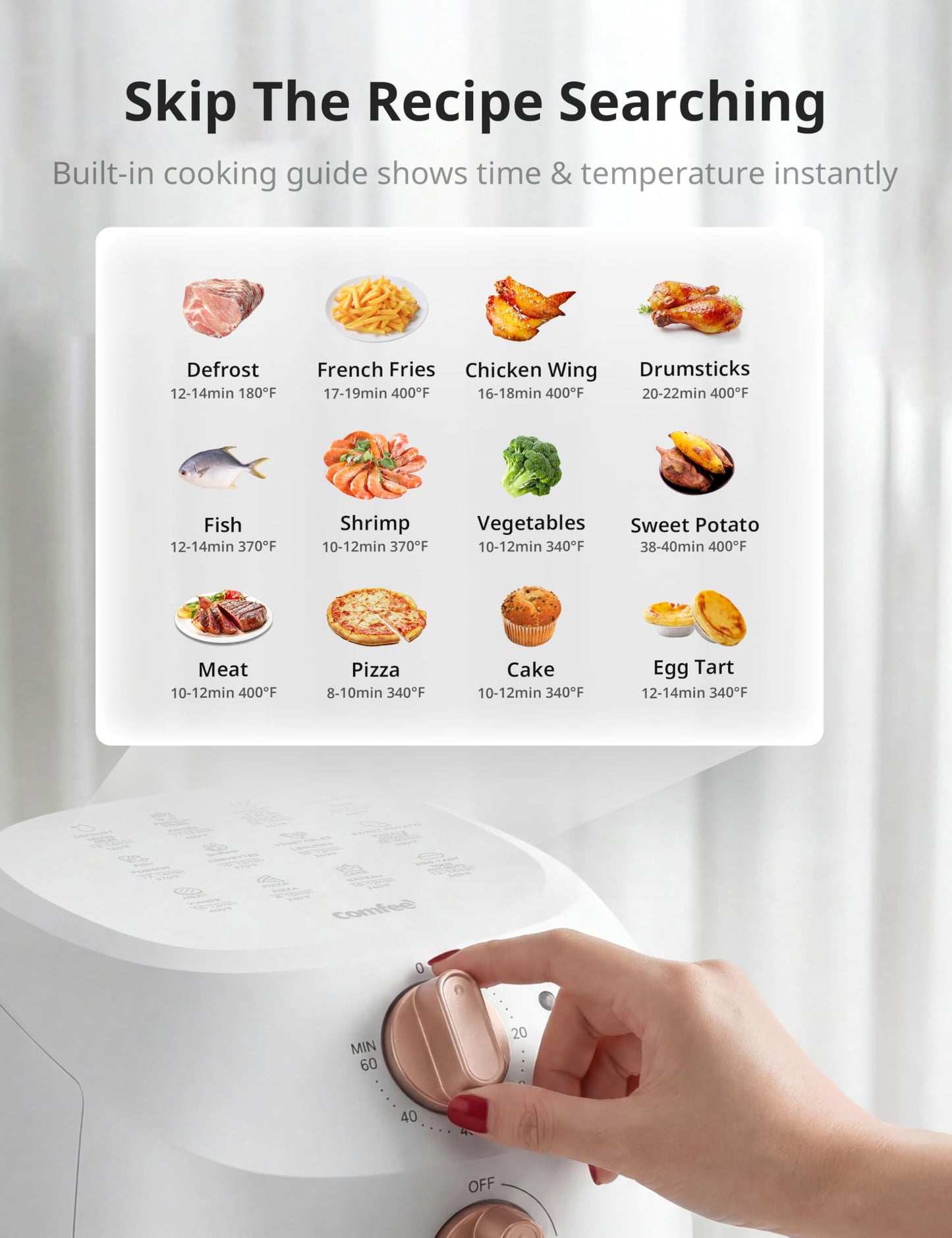 COMFEE' Compact 2.1 Quart Air Fryer with 12 Menu Options, Adjustable Timer & Temperature Control 176-400 degrees F, Dishwasher-Safe Nonstick Fry Basket with Stainless Steel Finish