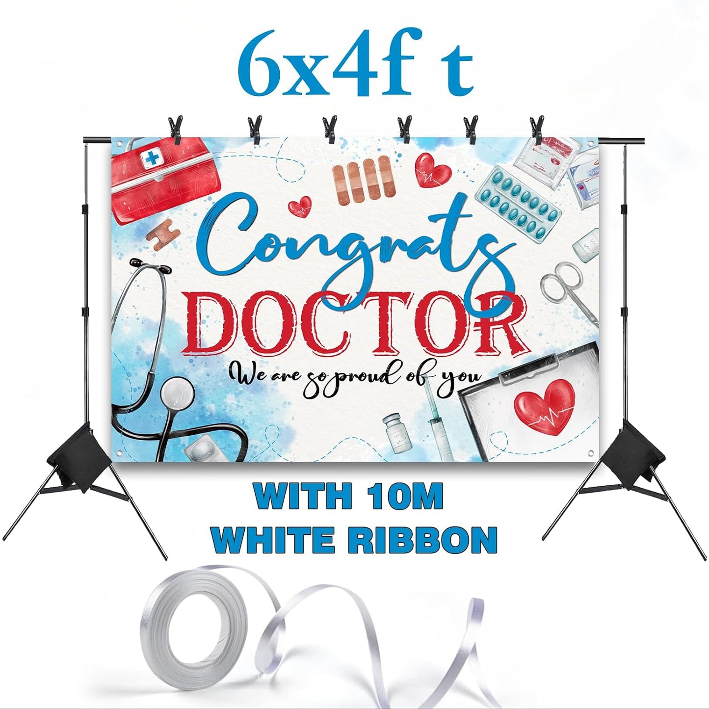 JIFORUI 4x6ft Graduation Congrats Doctor Banner Party Decorations, Medical Graduation Party Supplies, MD Nursing School