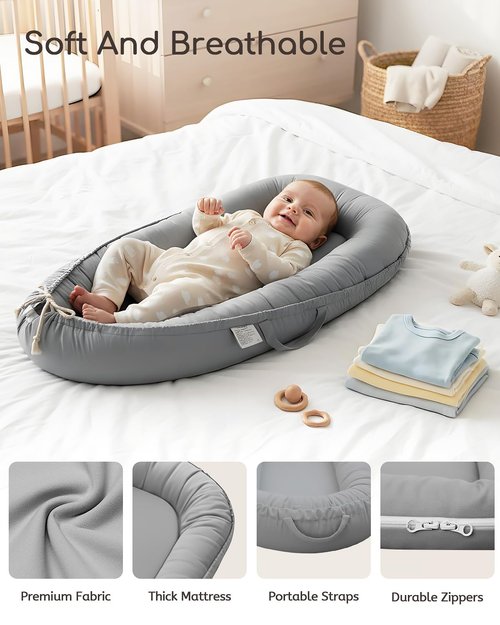 Baby Lounger - Pure Cotton Infant Lounger for Newborns 0-24 Months | Breathable & Portable Baby Nest
