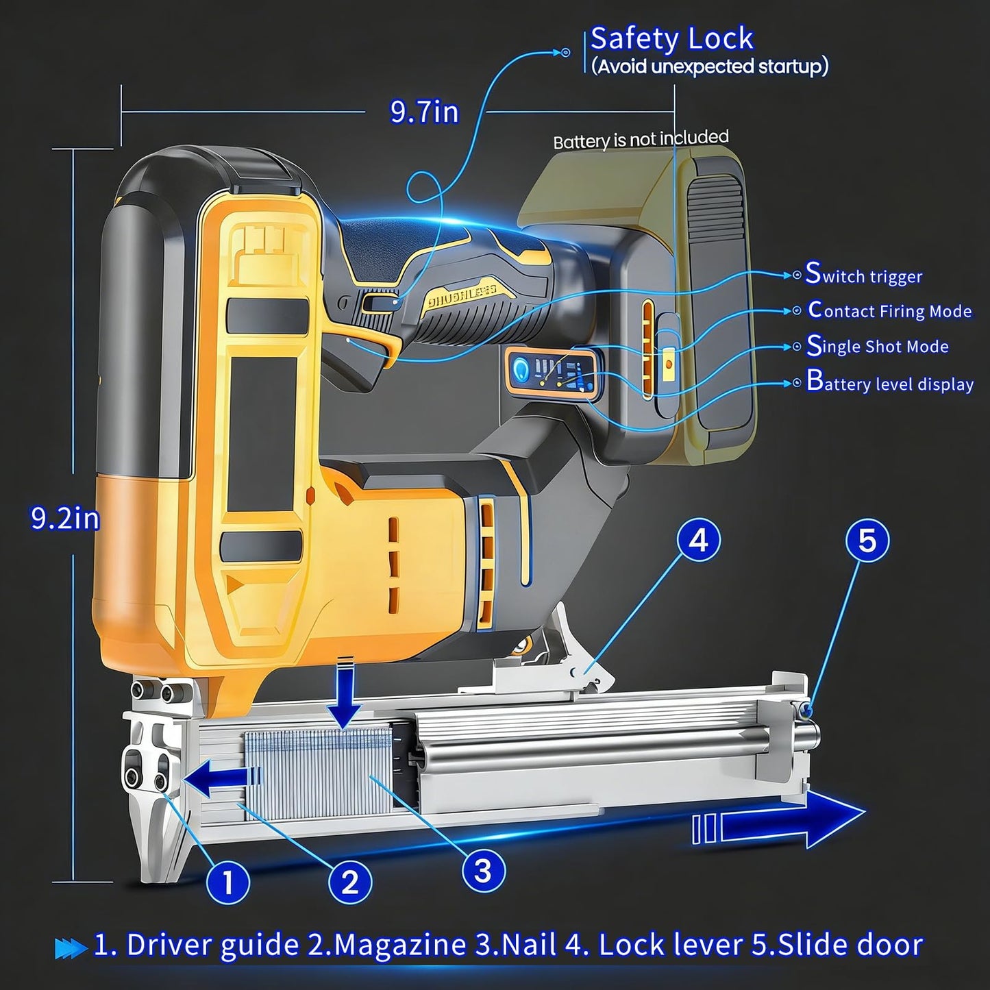 18 Gauge Cordless Brad Nailer for Dewalt 20V MAX Battery, 2 in 1 Electric Nail Gun/Staple Gun with 1000 Nails, Battery Powered Electric Nail Gun for Home Improvement, Woodworking, DIY(No Battery)