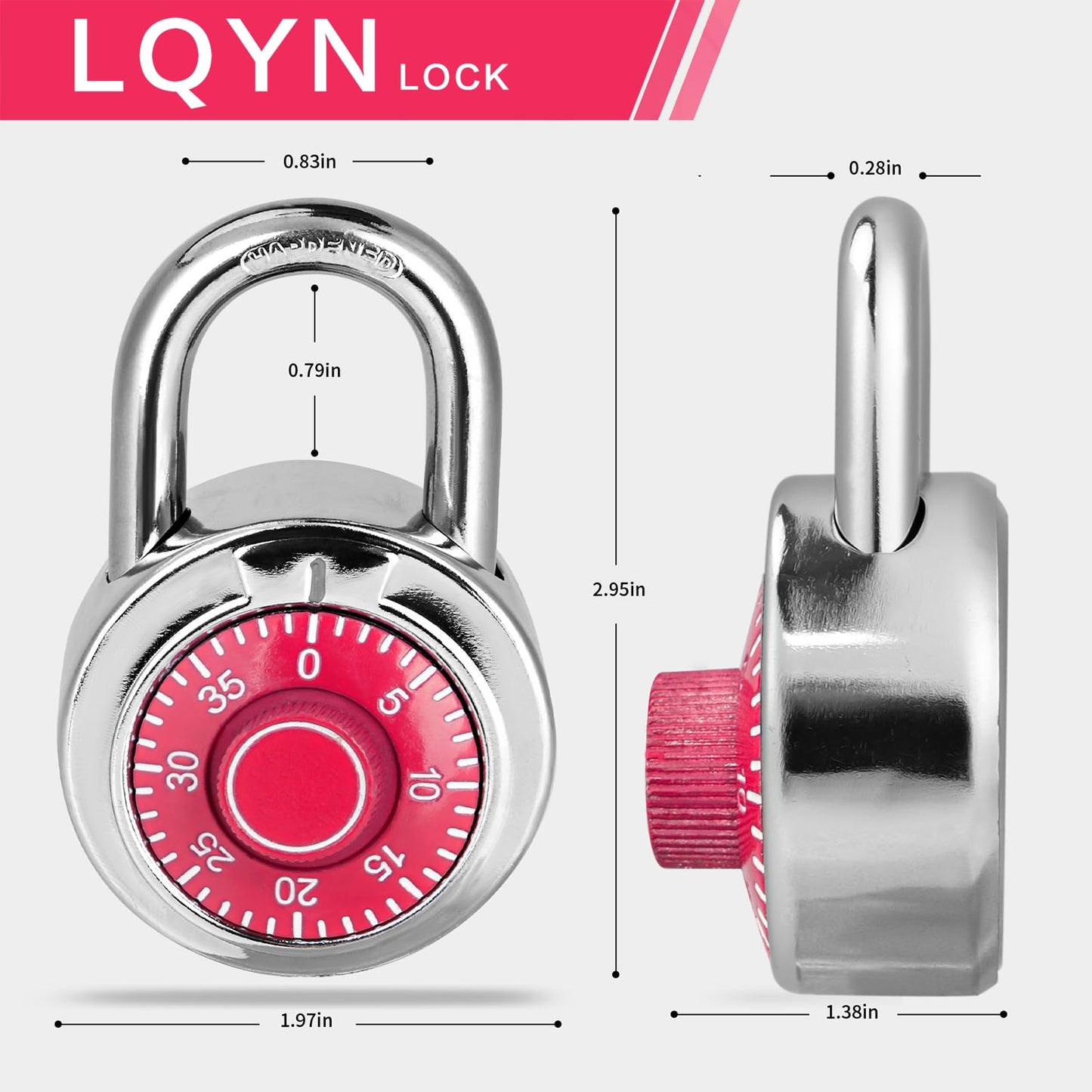 Combination Lock, LQYN Standard Dial Combination Lock, Pack of 8; Red Turnplate, 2 in. Wide, Fixed Three Digital Combination, for School, Gym & Locker, Toolbox, Gate
