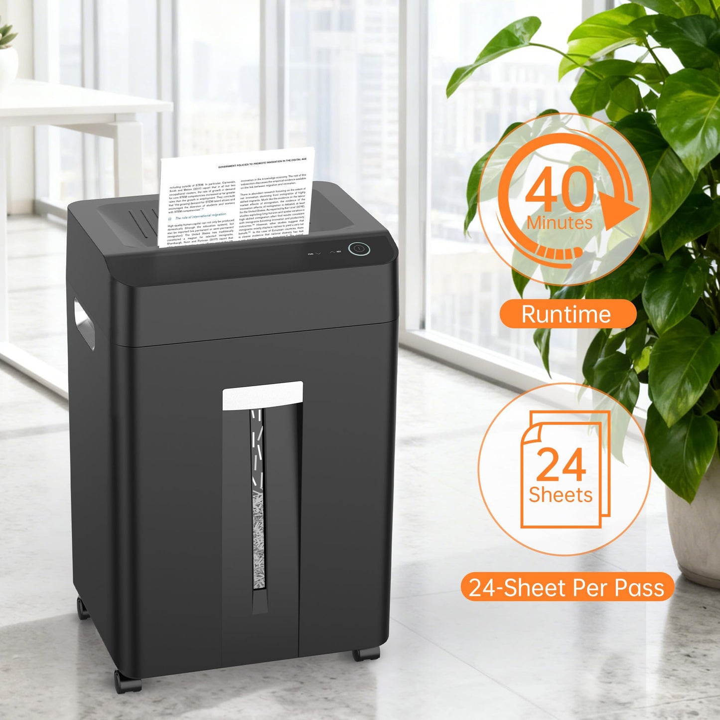 Locksworth 24-Sheet Cross Cut Paper Shredder, 9 Gallon Heavy Duty Commercial Shredder for Home Office, P-5 High Security Shredders for Paper/CD/Credit Card/Staple/Clip, 40-Min Continuous Running Time