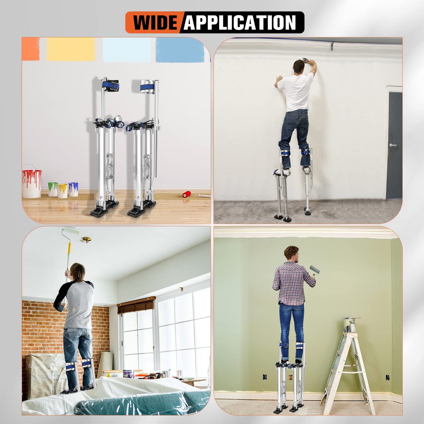 Olenyer 48"-64" Drywall Stilts for Adults Height Adjustable Aluminum Work Stilts with Protective Knee Pads for Sheetrock Drop Ceiling Painting Painter High Shrub Trimming and Exterior Wall Painting