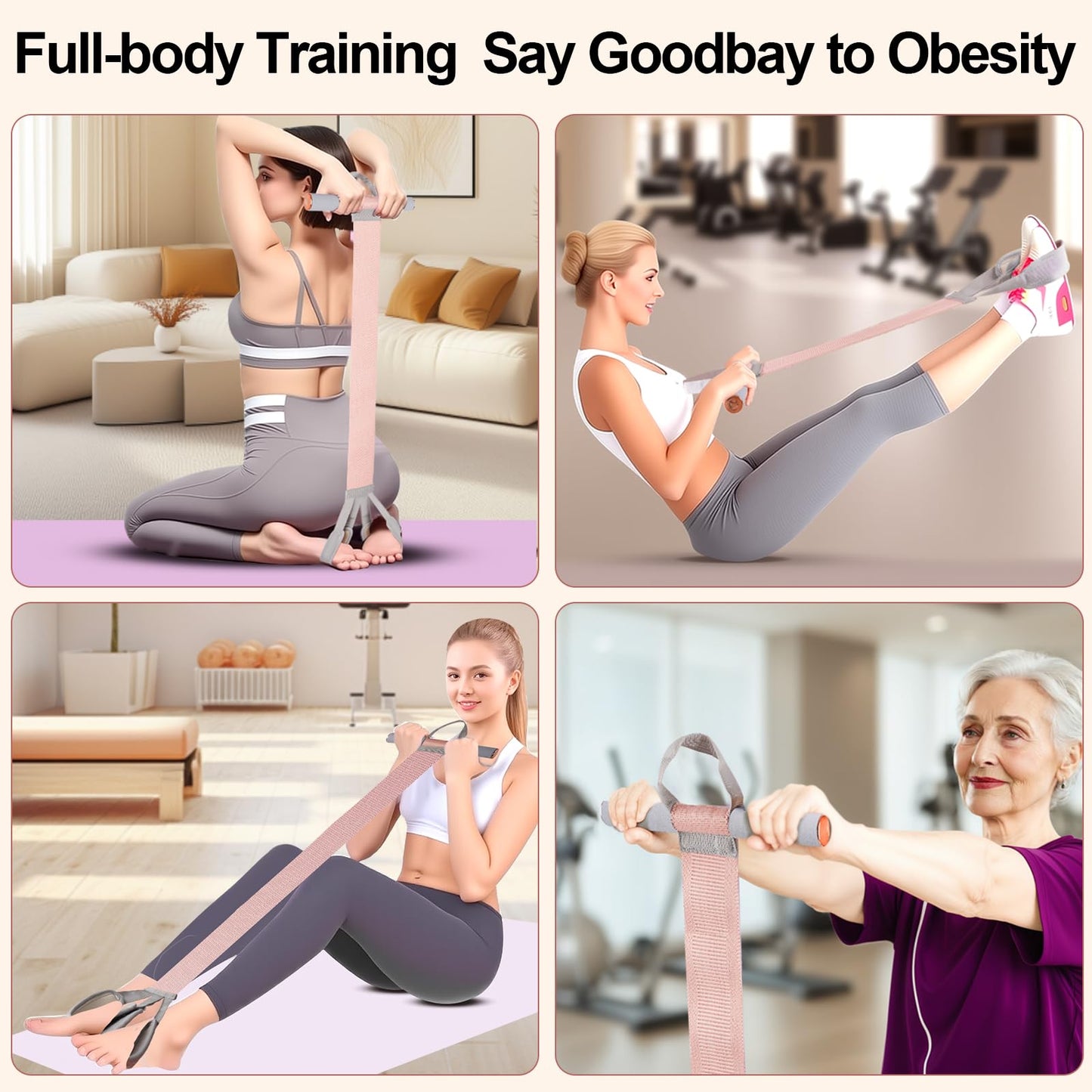 Awaiymi Fabric Resistance Band with Handles,Non-Slip Foot Pedal Puller for Strength Muscle Training,120lb Full-Body Fitness Band,Working Out Stretch Band Equipment for Leg Arm Chest Core Wrist Ankle