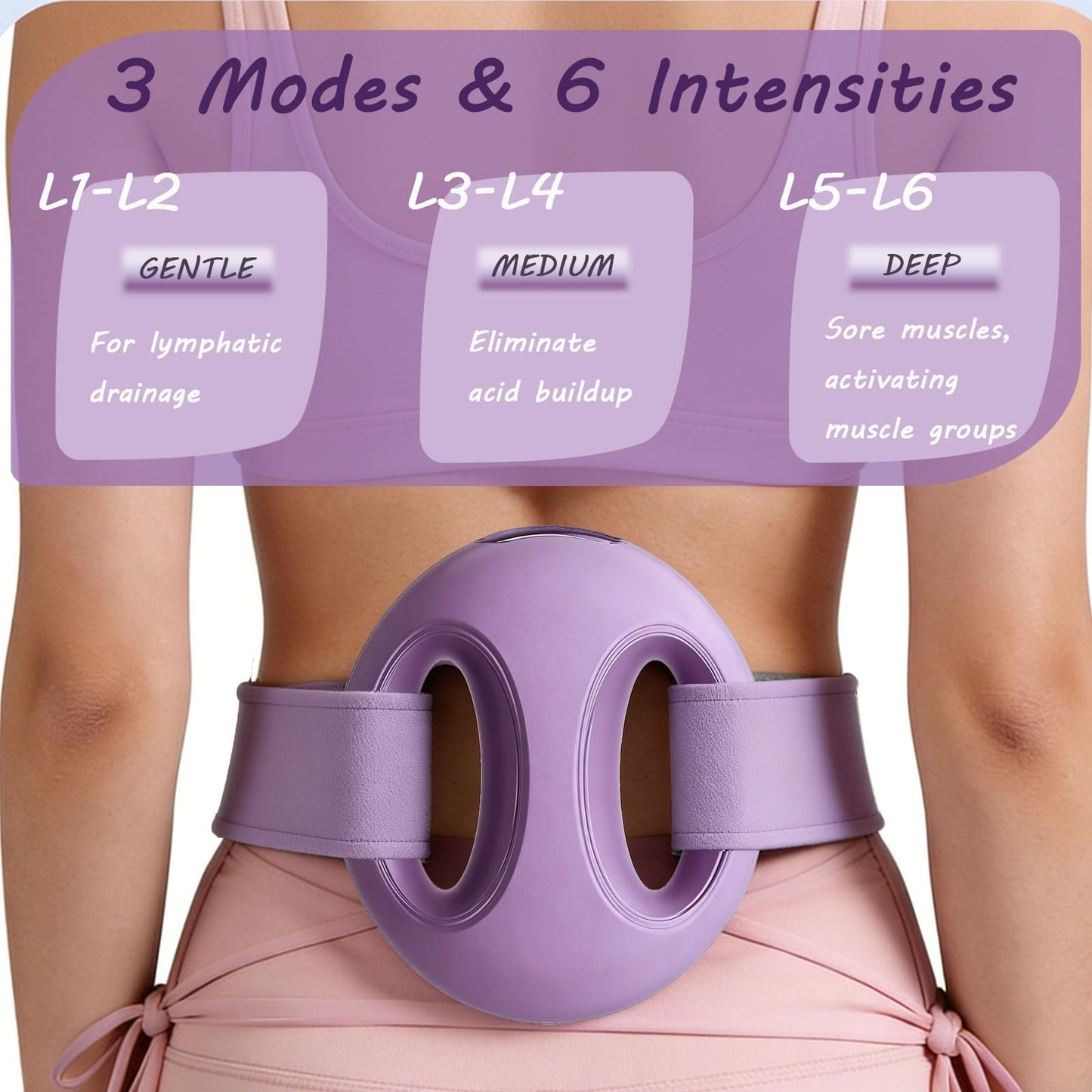YLZELSKY Full-Body Fascia Ring Massager with Belt Deep Tissue Vibration Massage Tool 3 Modes & 6 Intensities, Portable Cordless Massager for Weight Loss & Lymphatic Drainage, Gift for Women (Purple)