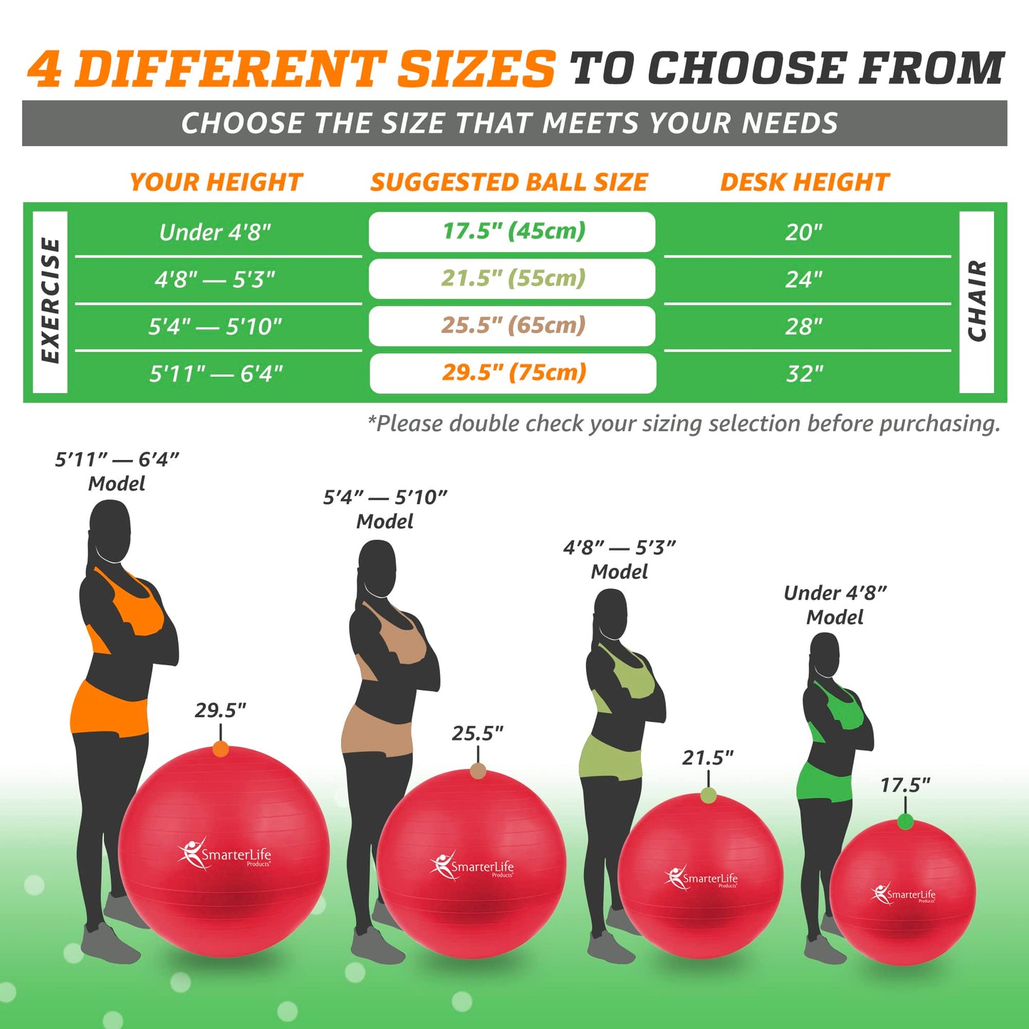 SmarterLife Exercise Ball, Yoga Ball for Fitness, Balance, Stability, or Pregnancy, Gym Ball for Core Workout, Physical Therapy, Yoga Ball Chair for Office, Anti-Slip Anti-Burst (45 cm, Red)
