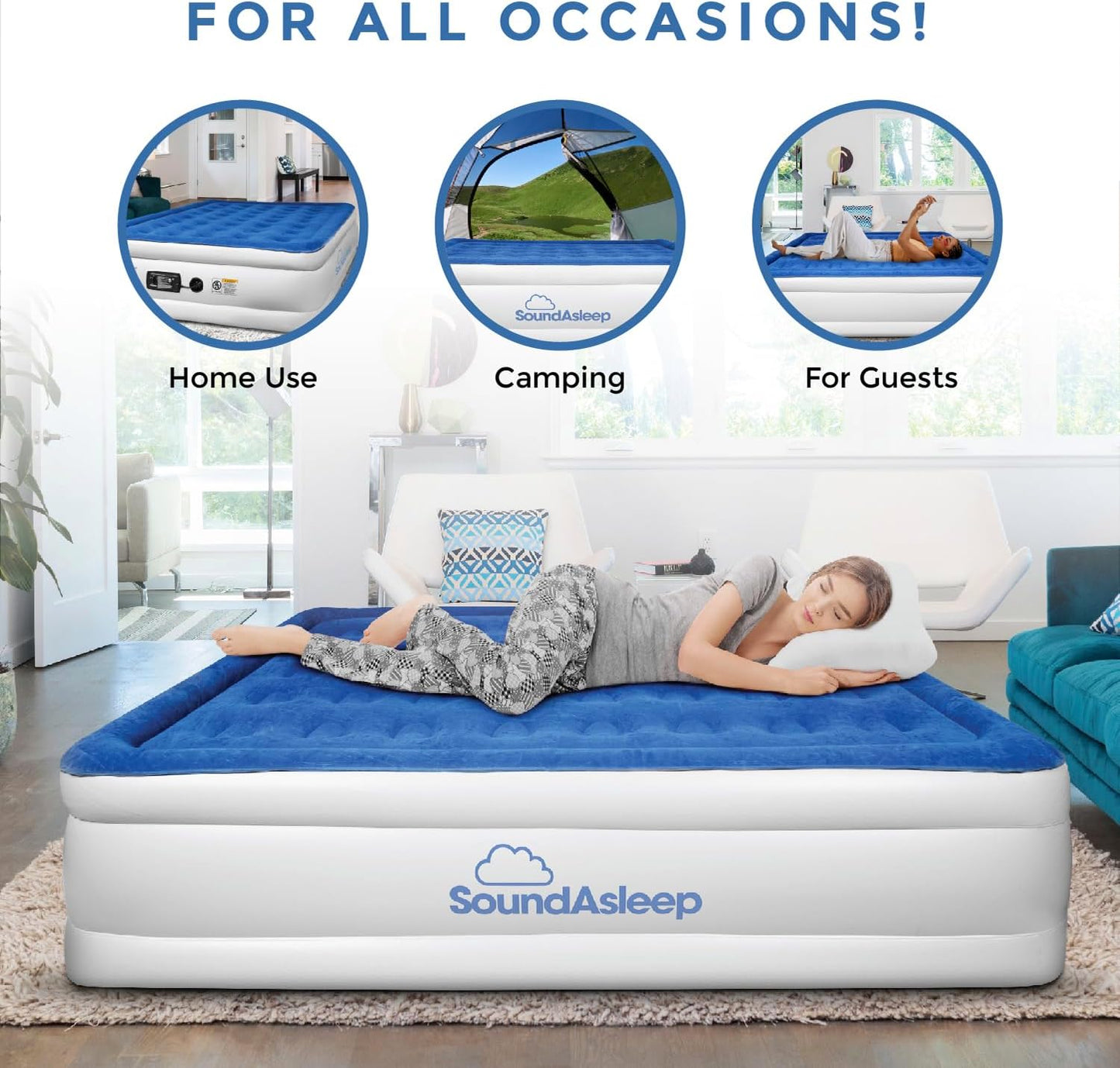SoundAsleep Products Dream Series Luxury Air Mattress - ComfortCoil Technology, Built-In Pump | Full Size, Double Height, Portable