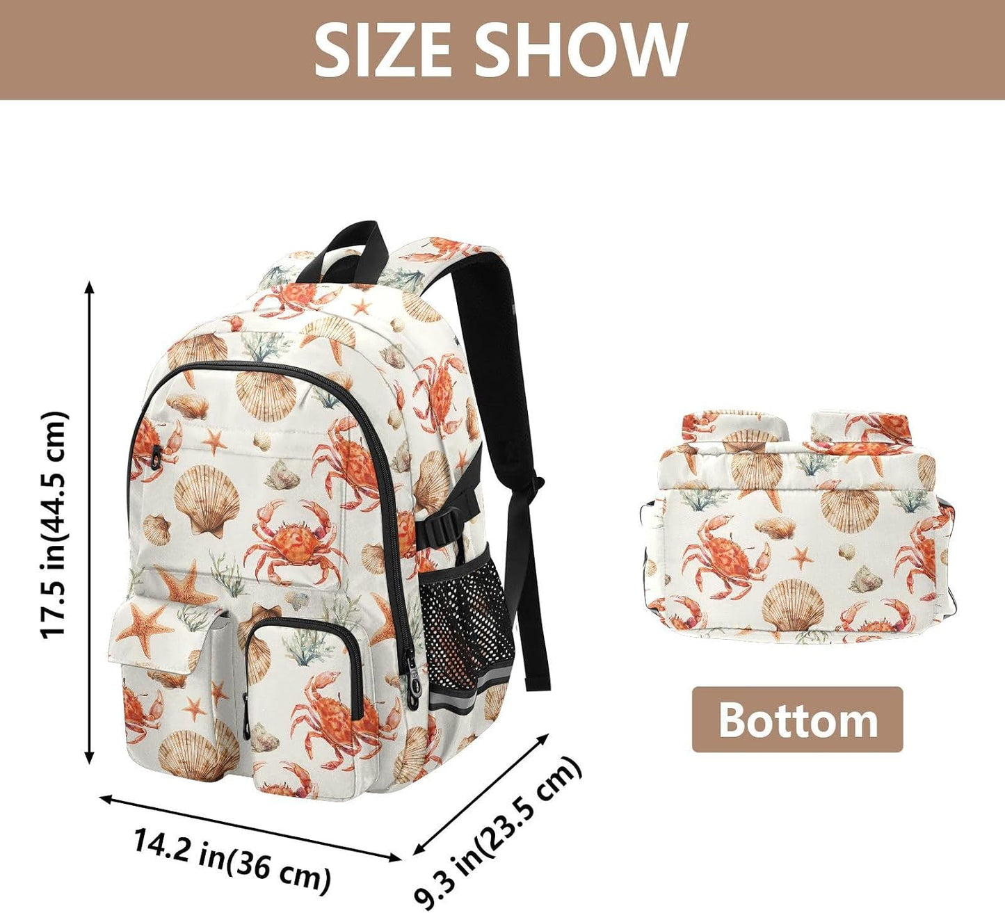 Backpack Backpack Daypack ALAZA School for Teen Girls Boys Coastal Ocean Crab Shell Kids Purse College Laptop Bookbag