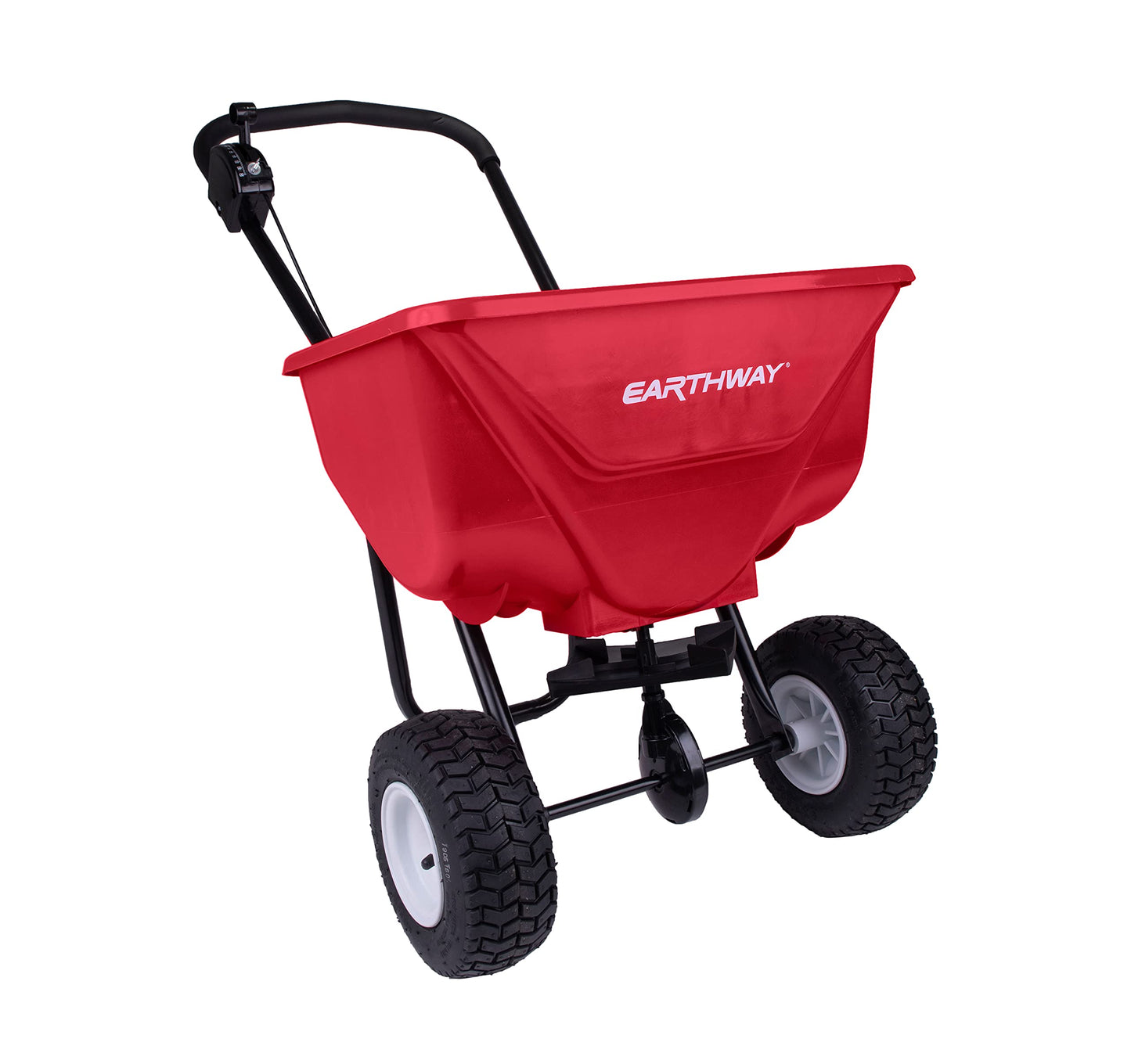 EarthWay 2030P-Plus 65 LB (29 KG) Capacity Commercial Walk-Behind Broadcast Spreader for Grass, Fertilizer, Seeds — Includes Side Spread Control, Even Spread, Pneumatic Tires