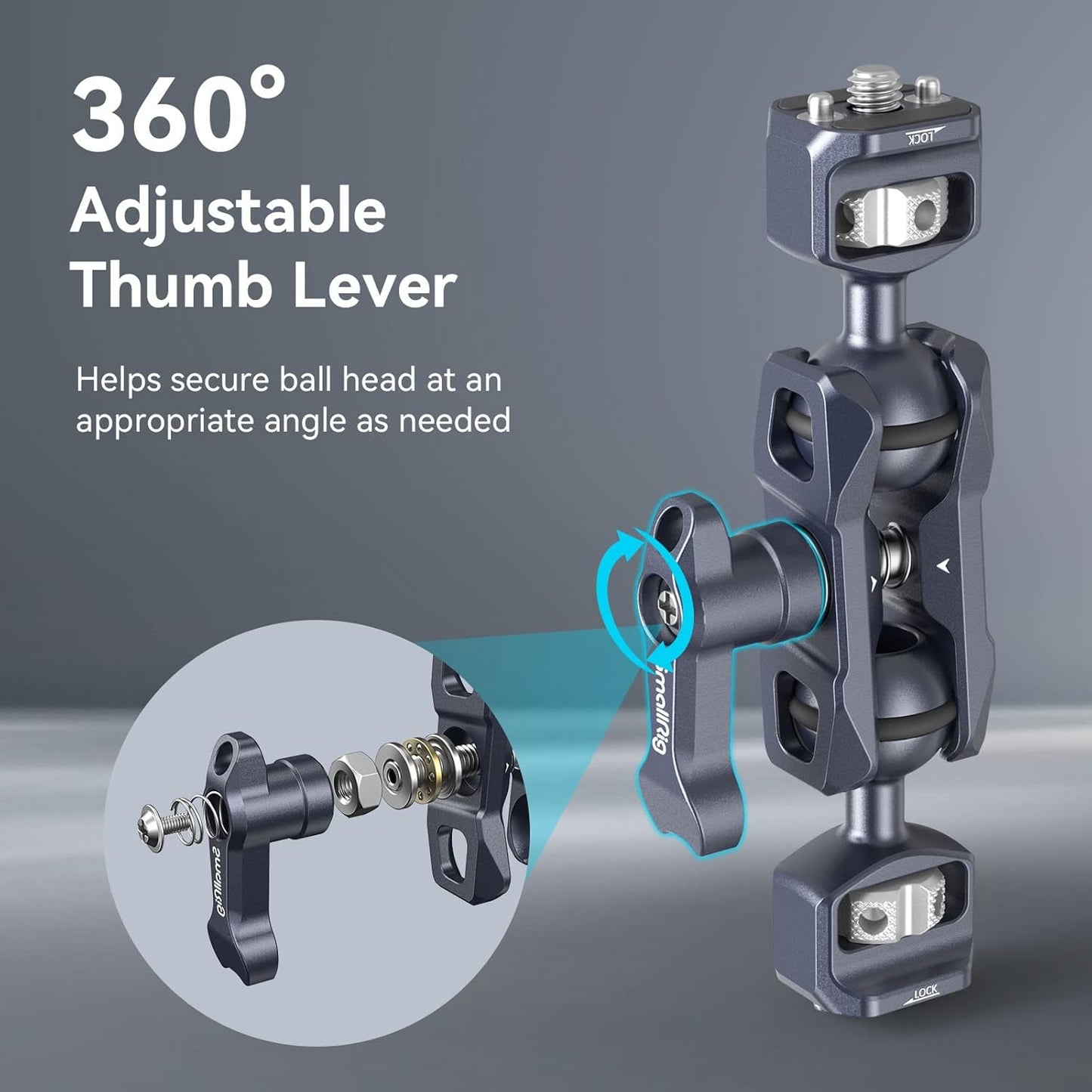 SMALLRIG 1/4 Camera Magic Arm, Flexible Articulating Arm with Screws, Field Monitor Mount with Dual Ballhead, Aluminum