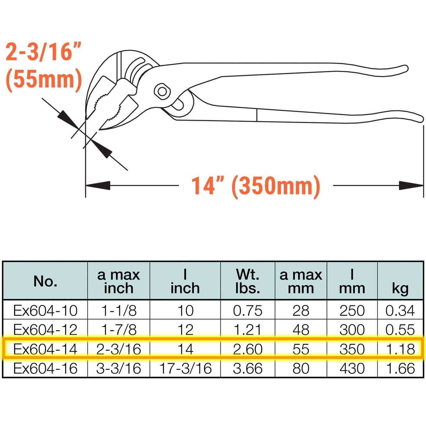 CS Unitec | Non-Sparking Pliers | Groove Joint | 14 in. | Max 2-3/16 in. | TUV Certified | Aluminum Bronze | Non-Magnetic | Corrosion Resistant | EX604-14A