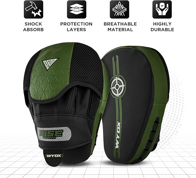 WYOX Curved Focus Mitts for Boxing & MMA | Durable PU Leather Punching Pads with Adjustable Strap | Ideal for Muay Thai, Kickboxing, Martial Arts Training – Hand Target Strike Shield for Men & Women