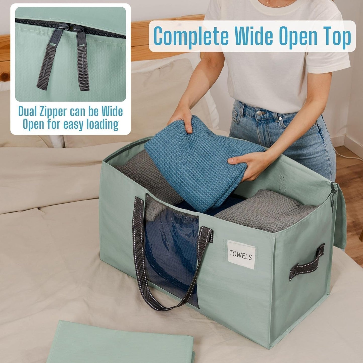 VENO Heavy Duty Moving Bags - 10 Pack Clothes & Comforter Storage with Clear Window | Light Green Matte