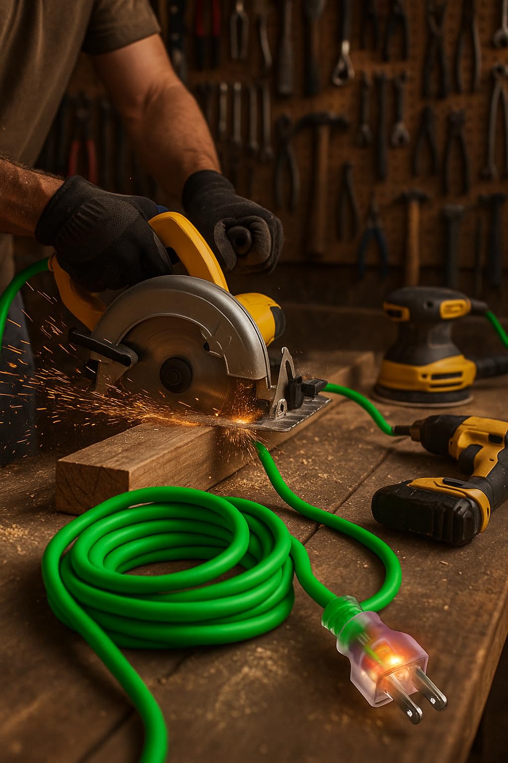 pizety 100 ft 10 Gauge Extension Cords 10 3 Contractor Grade 100 feet 10 Gauge Power Extension Cord 10/3 Plug Extension Cord with Lighted Ends (100 ft 10 Gauge Green Waterproof Extension Cord
